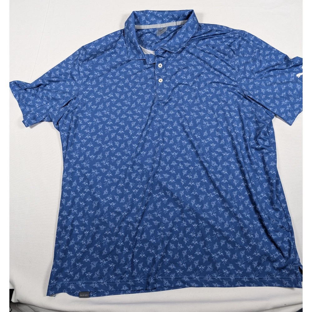 PUMA Golf Polo Shirt Blue Bee Print Short Sleeve Men's XXL